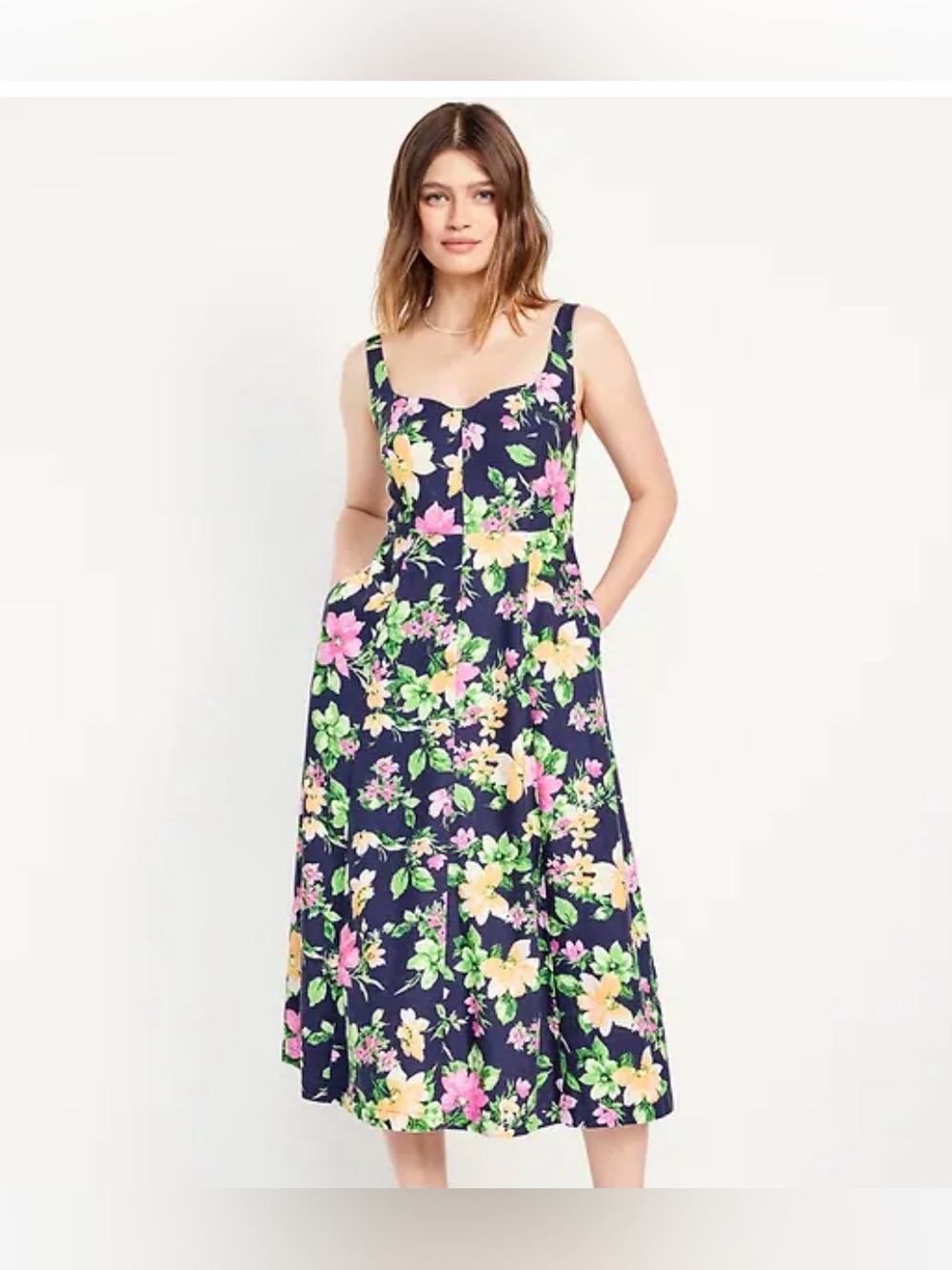 Old Navy Size 3X Fit & Flare Linen-Blend Floral Midi Dress